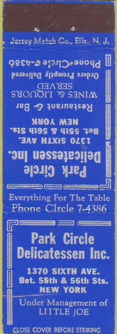 Matchbook Cover - Park Circle Deli New York City Jersey Match