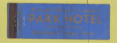 Matchbook Cover - Park Hotel Richland Center WI WEAR Full Length