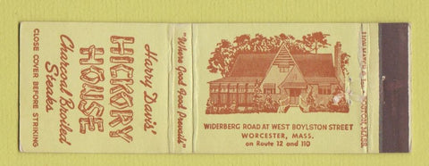Matchbook Cover - Harry Davis' Hickory House Worcester MA