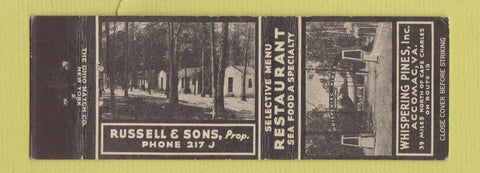 Matchbook Cover - Whispering Pines  Accomac VA