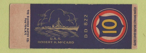 Matchbook Cover - USS Robert McCard DD822 SAMPLE