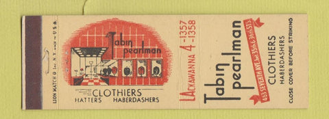Matchbook Cover - Tabin Pearlman Men's Cltohes New York City