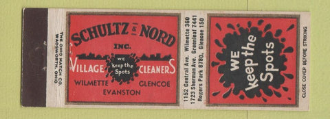 Matchbook Cover - Schultz Nord Village Cleaners Wilmette Glencoe Evanston IL