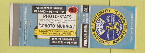Matchbook Cover - Philadelphia Blue Print Supply PA Photostats