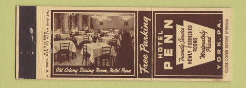 Matchbook Cover - Hotel Penn York PA