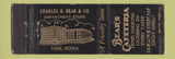Matchbook Cover - Bear's Cafeteria York PA Lion Canada 1929 WORN