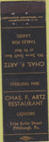 Matchbook Cover - Chas Artz Restaurant Pittsburgh PA Merchants