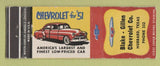 Matchbook Cover - 1951 Chevrolet Blake Gillen Hubbard TX low phone # WEAR