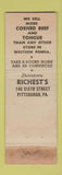 Matchbook Cover - Richest's Restaurant Corned Beef Pittsburgh PA WEAR