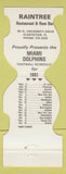 Matchbook Cover - Miami Dolphins Football 1981 Raintree Plantation FL