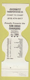 Matchbook Cover - San Diego Chargers Football 1984 Overite Trucking