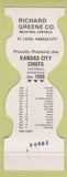 Matchbook Cover - Kansas City Chiefs Football 1986 Richard Greene MO St Louis