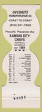 Matchbook Cover - Kansas City Chiefs Football 1984 Overnite Trucking
