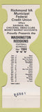 Matchbook Cover - Washington Redskins Football 1984 Richmond VA Muni CU