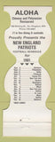 Matchbook Cover - New England Patriots Football 1981 Aloha Polynesian Hingham MA