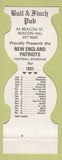 Matchbook Cover - New England Patriots Football 1981 Bull & Finch Beacon Hill MA