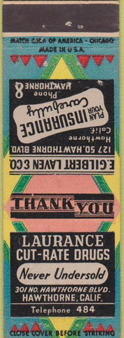 Matchbook Cover - Laurance Cut Rate Drugs Hawthorne CA