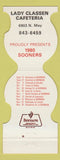 Matchbook Cover - Oklahoma Sooners Football 1980 Lady Classen Cafeteria