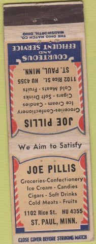 Matchbook Cover - Joe Pillis Groceries St Paul MN