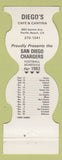 Matchbook Cover - San Diego Chargers Football 1982 Diego's Cafe Pacific Beach CA