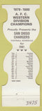 Matchbook Cover - San Diego Chargers Football 1981