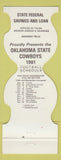 Matchbook Cover - Oklahoma State Cowboys Football 1981 Banks Tulsa Shawnee OK