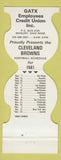 Matchbook Cover - Cleveland Browns Football 1981 GATX Credit Union Masury OH