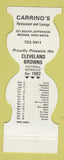 Matchbook Cover - Cleveland Browns Football 1982 Carrino's Medina OH