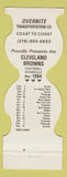 Matchbook Cover - Cleveland Browns Football 1984 Overite Trucking