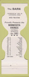 Matchbook Cover - Minnesota Vikings Football 1982 Barn Alexandria MN