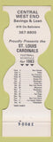 Matchbook Cover - St Louis Cardinals Football  1983 Central West End Savings