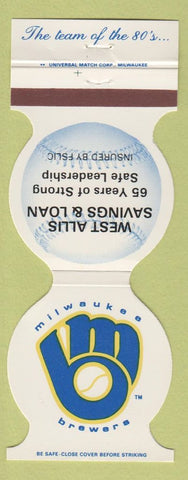 Matchbook Cover - Milwaukee Brewers Baseball 1985 West Allis Savings Loan WI
