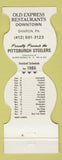 Matchbook Cover - Pittsburgh Steelers Football 1985 Old Express Sharon PA