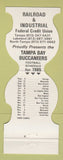 Matchbook Cover - Tampa Bay Buccaneers Football 1985 Railroad CU Tampa FL