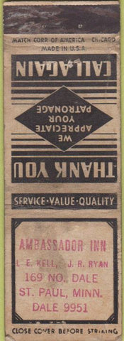 Matchbook Cover - Ambassador Inn ST Paul MN STAMPED POOR