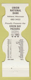 Matchbook Cover - Green Bay Packers Football 1983 Bank Ashland WI