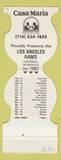 Matchbook Cover - Los Angeles Rams Football 1982 Casa Maria Mexican