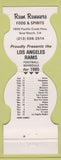 Matchbook Cover - Los Angeles Rams Football 1985 Rum Runners Seal Beach CA