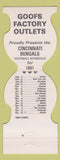 Matchbook Cover - Cincinnati Bengals Football 1981 Goof Factory Outlet