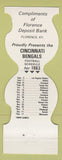 Matchbook Cover - Cincinnati Bengals Football 1983 Bank Florence KY