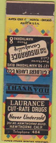Matchbook Cover - Laurance Cut Rate Drugs Hawthorne CA