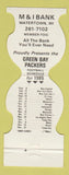Matchbook Cover - Green Bay Packers Football 1985 M&I Bank Watertown WI