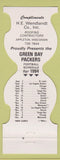 Matchbook Cover - Green Bay Packers Football 1984 Wendlandt Roofing Appleton WI