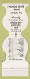 Matchbook Cover - Green Bay Packers Football 1979 Bank Bangor WI WEAR