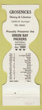 Matchbook Cover - Green Bay Packers Football 1984 Grosenicks Restaurant