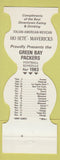 Matchbook Cover - Green Bay Packers Football 1983 Ho Sete Mavericks Italian
