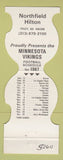 Matchbook Cover - Minnesota Vikings Football 1987 Hilton Troy MI