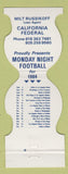 Matchbook Cover - NFL MNF 1984 California Federal Milt Russikoff