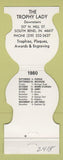 Matchbook Cover - Notre Dame Irish Football 1980 Trophy Lady South Bend IN