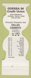 Matchbook Cover - Houston Oilers Football 1982 Odessa 66 Credit Union TX